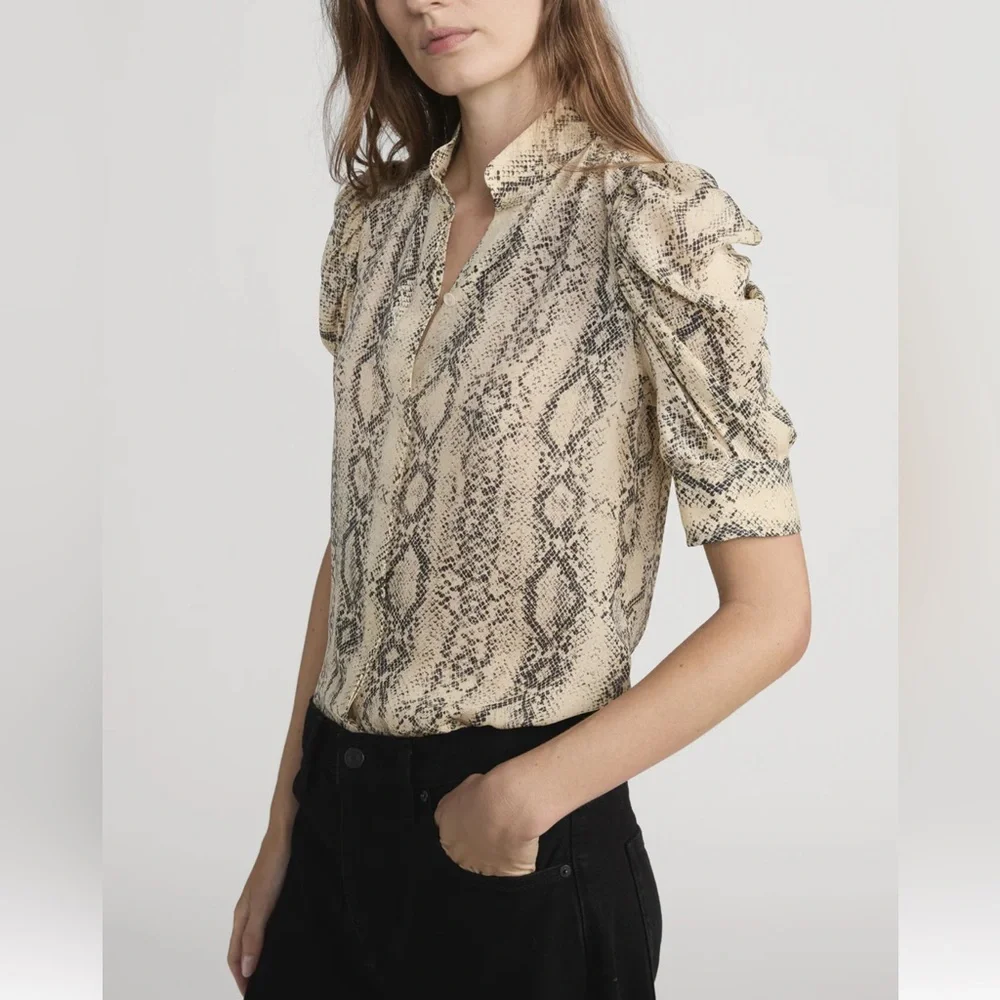Frame Denim Snake Print Blouse in Beige and Black - Picture 4 of 4